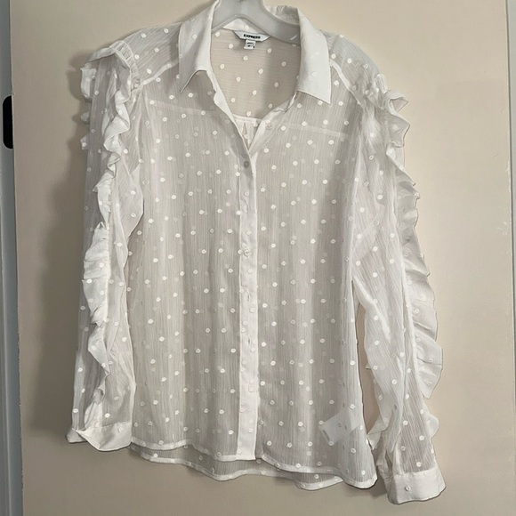 Express sheer polka dot ruffle blouse - Picture 2 of 3